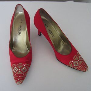 St John High Heels, Red Jewelled, Size 8.5